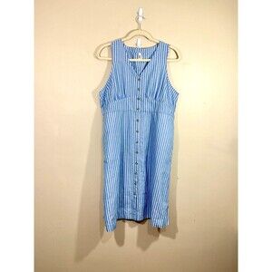 Pact Canopy Striped Linen Blend Button Front Midi Shirt Dress XXL Blue Nautical